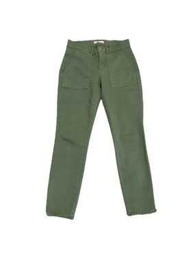 LOFT Green Twill Ankle Utility Pants Petite Raw Hem Button Zip Stretch Women-00P